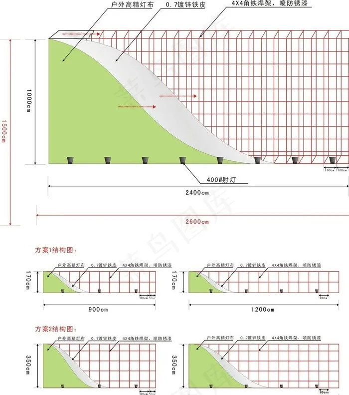 广告牌结构图（未转曲）图片cdr矢量模版下载