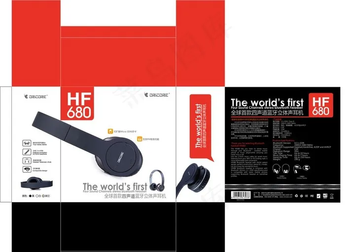 立体声蓝牙耳机包装图片ai矢量模版下载