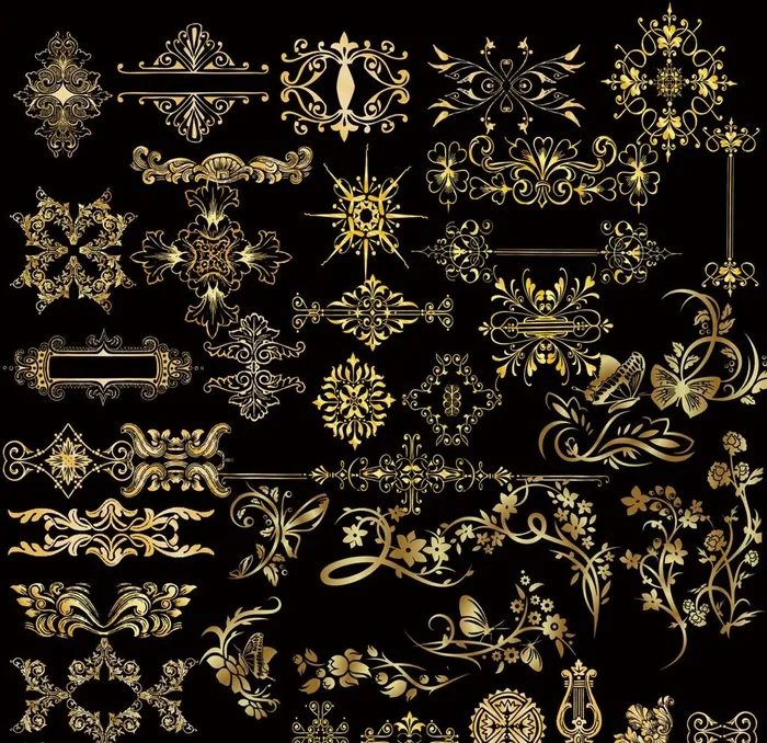 金色花纹花边图片psd模版下载