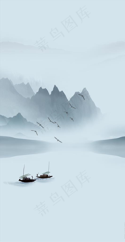 写意山水背景玄关走道图片