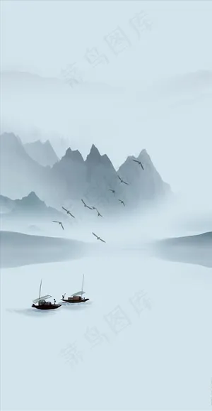 写意山水背景玄关走道图片