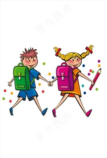 背书包上学的儿童图片