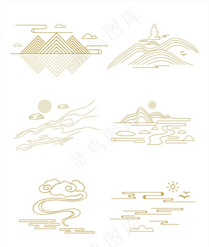 中式山纹祥云纹中国风山水线条图片