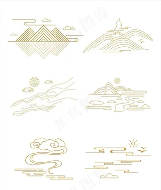 中式山纹祥云纹中国风山水线条图片