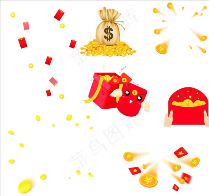 红色 金色 金币 钱 红菜鸟图库片cdr矢量模版下载