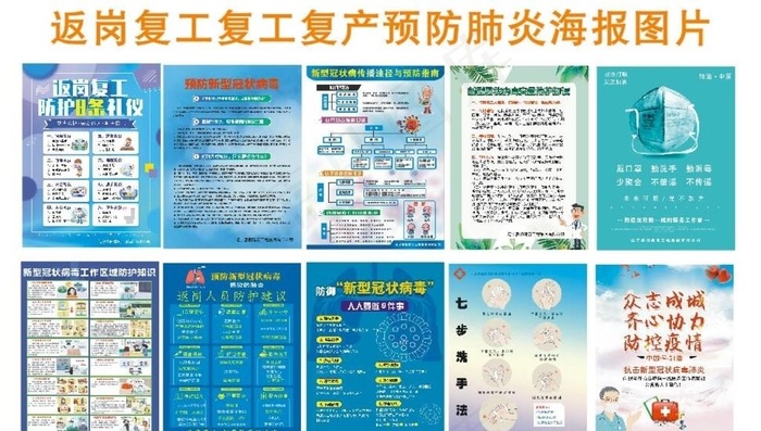 返岗复工复工复产预防肺炎海报图片(3500X2000)cdr矢量模版下载