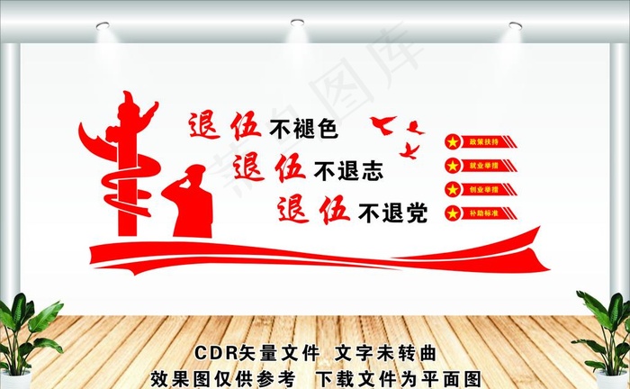 退役军人服务站 文化墙 党建图片cdr矢量模版下载