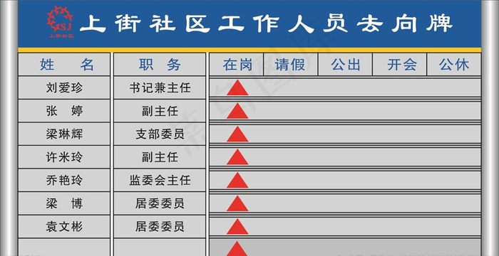 工作人员去向牌效果图图片cdr矢量模版下载