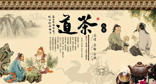 中式茶楼茶道人生形象墙图片