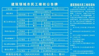 建筑领域农民工维权公告牌图片