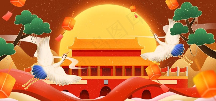 迎中秋庆国庆图片(4000X2000(DPI:300))psd模版下载