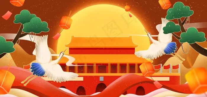 迎中秋庆国庆图片(4000X2000(DPI:300))psd模版下载