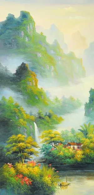 高清 山水风景 油画 聚宝盆图片 高清 山水风景 油画 聚宝盆图片