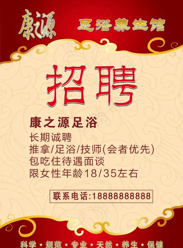 足浴会所按摩店理疗馆招聘海报图片(5906X8268(DPI:300))psd模版下载