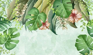 北欧田园手绘植物背景墙图片