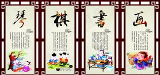 校园文化 琴棋书画 展板图片