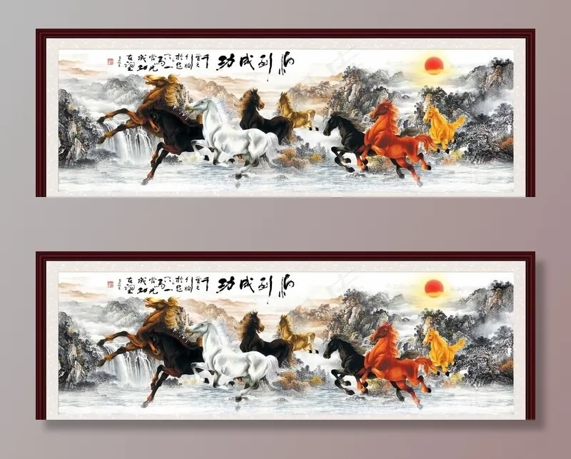 马到功成 八骏雄风图片(11220X4134(DPI:300))psd模版下载