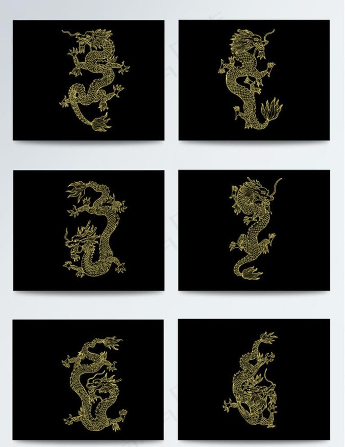 金色龙纹线条素材模板图片