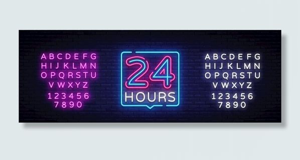 矢量发光24小时霓虹灯图片