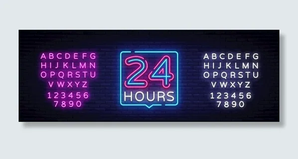 矢量发光24小时霓虹灯图片