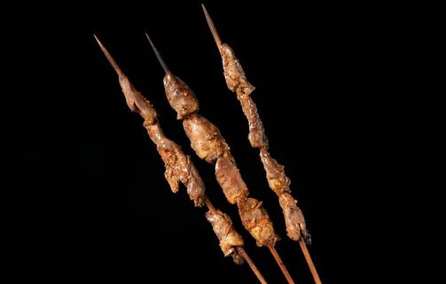 烧烤烤鸡心图片