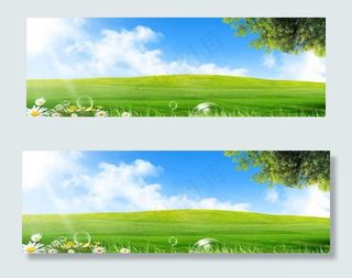 蓝天绿地白云草地图片