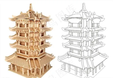 黄鹤楼侧面线稿图片