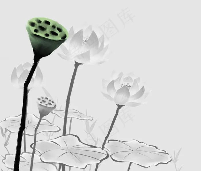 水墨荷花图片(5664X5000(DPI:72))psd模版下载