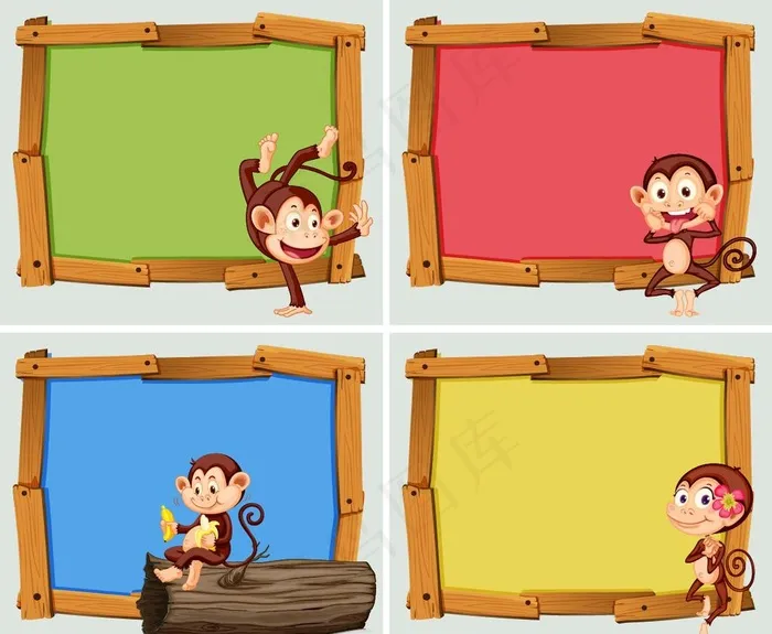 卡通动物边框图片eps,ai矢量模版下载