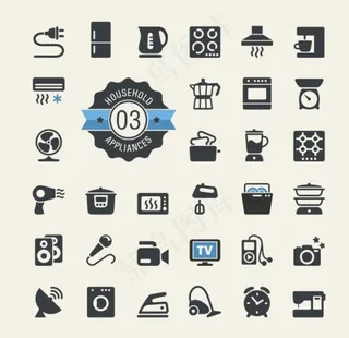 矢量图标 剪影图形 家居电器图片