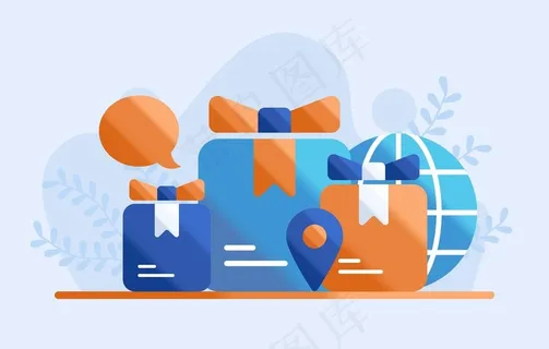 扁平化图形礼物盒与文具图片