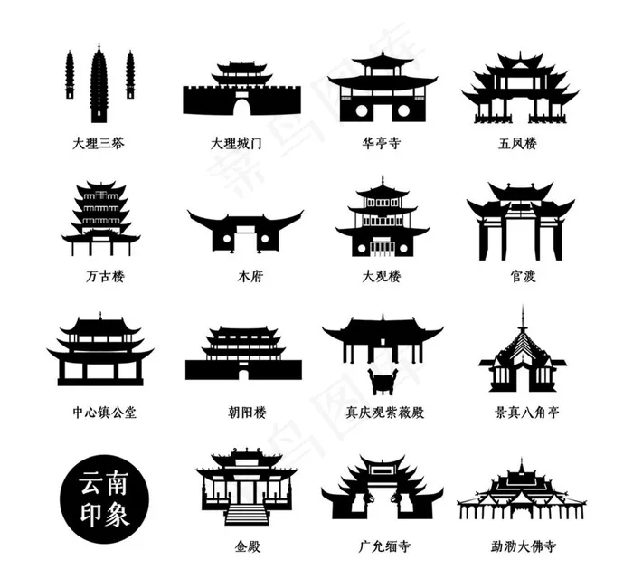 云南印象剪影图片ai矢量模版下载