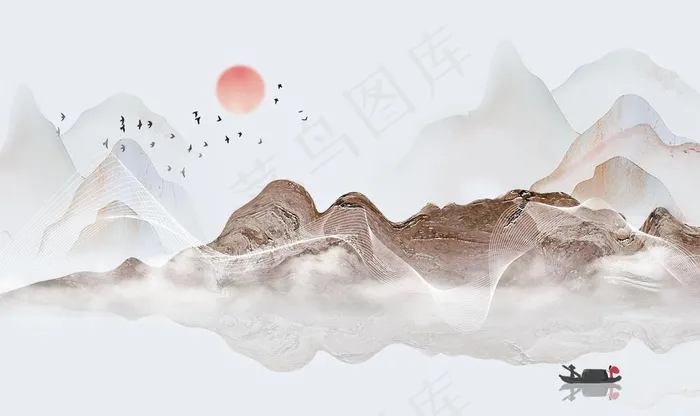 新中式山水背景图片(9071X5669(DPI:72))psd模版下载