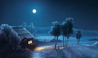 夜幕下的木屋图片