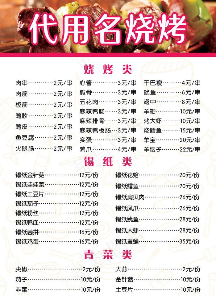 烧烤点菜单图片