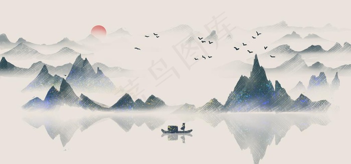 山水国风古风背景海报素材图片