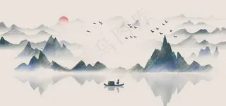 山水国风古风背景海报素材图片