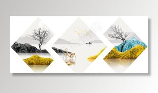 新中式水墨意境江南山水装饰画图片