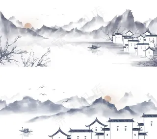水墨风景山水徽派建筑图片
