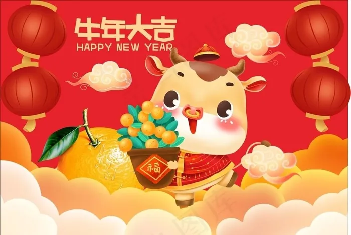 2021年  牛年  喜庆图片cdr矢量模版下载
