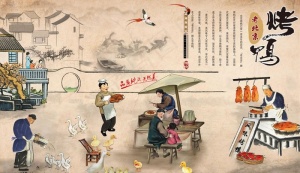 传统美食 北京墙烤鸭 工装背景图片
