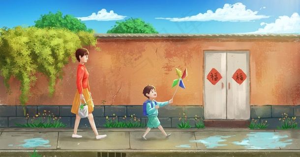 母亲节人物插画背景海报素材图片