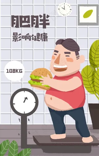肥胖影响健康插画卡通背景素材图片