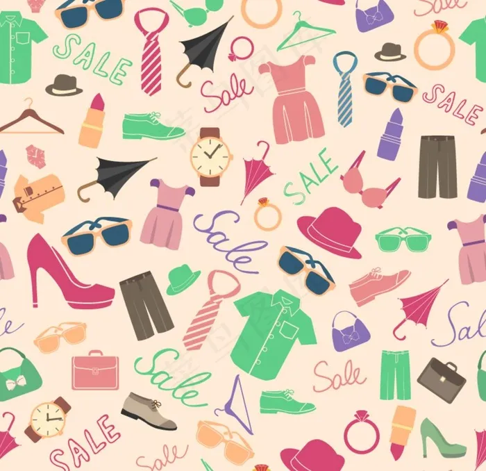 时尚购物元素插画图片ai矢量模版下载