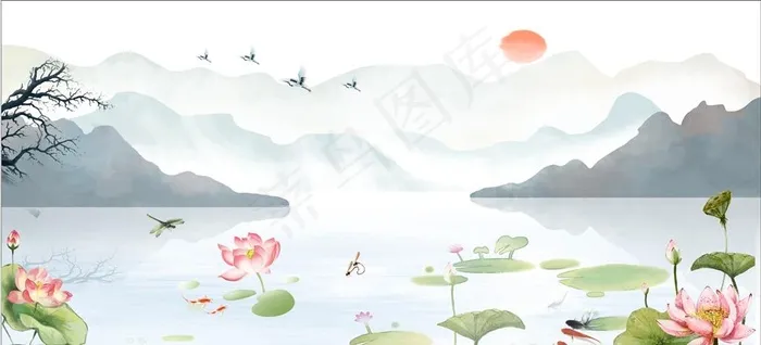 荷花水墨图片(210X297)cdr矢量模版下载