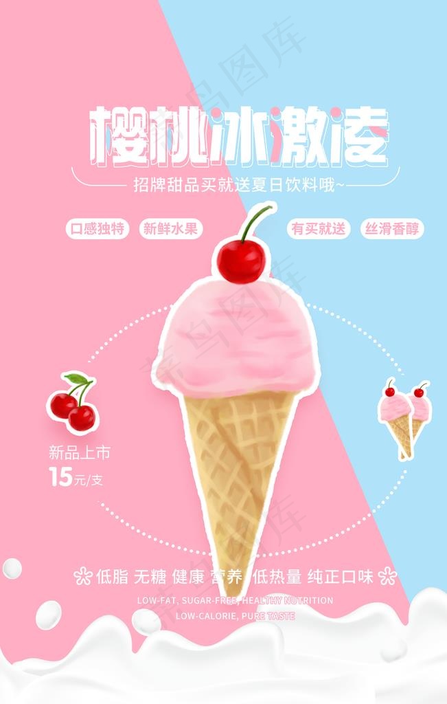 樱桃冰淇淋图片psd模版下载