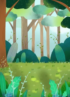 卡通树林草地背景图片 卡通树林草地背景图片