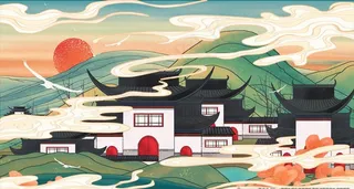 古风建筑插画图片