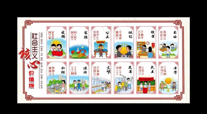 *核心价值观漫画展板图片