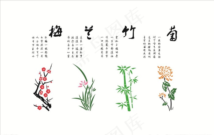 梅兰竹菊图片cdr矢量模版下载